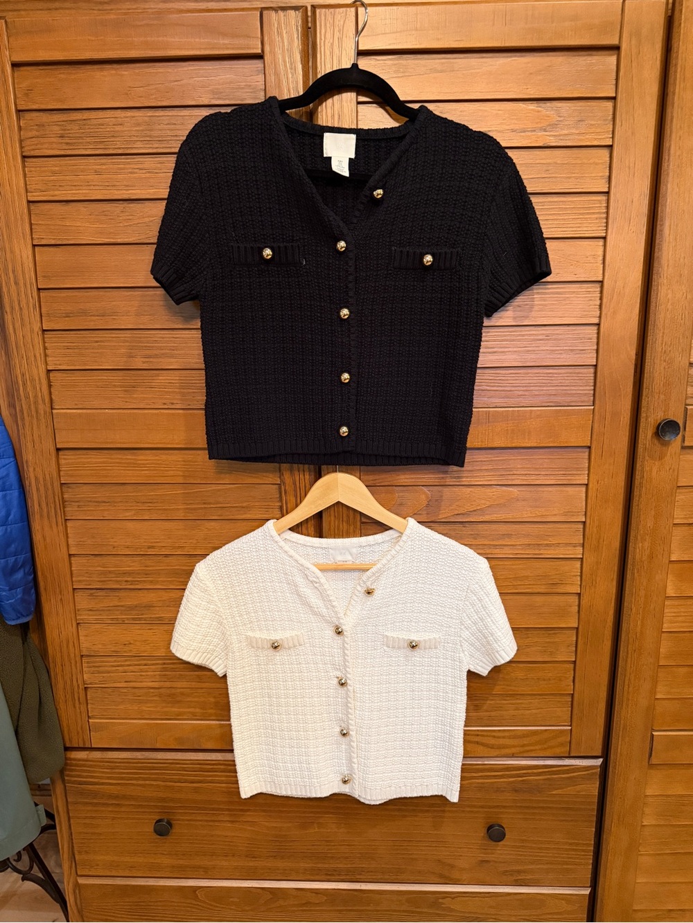 2 H&M Black and cream Knit Crop Cardigans with Gold Buttons XS